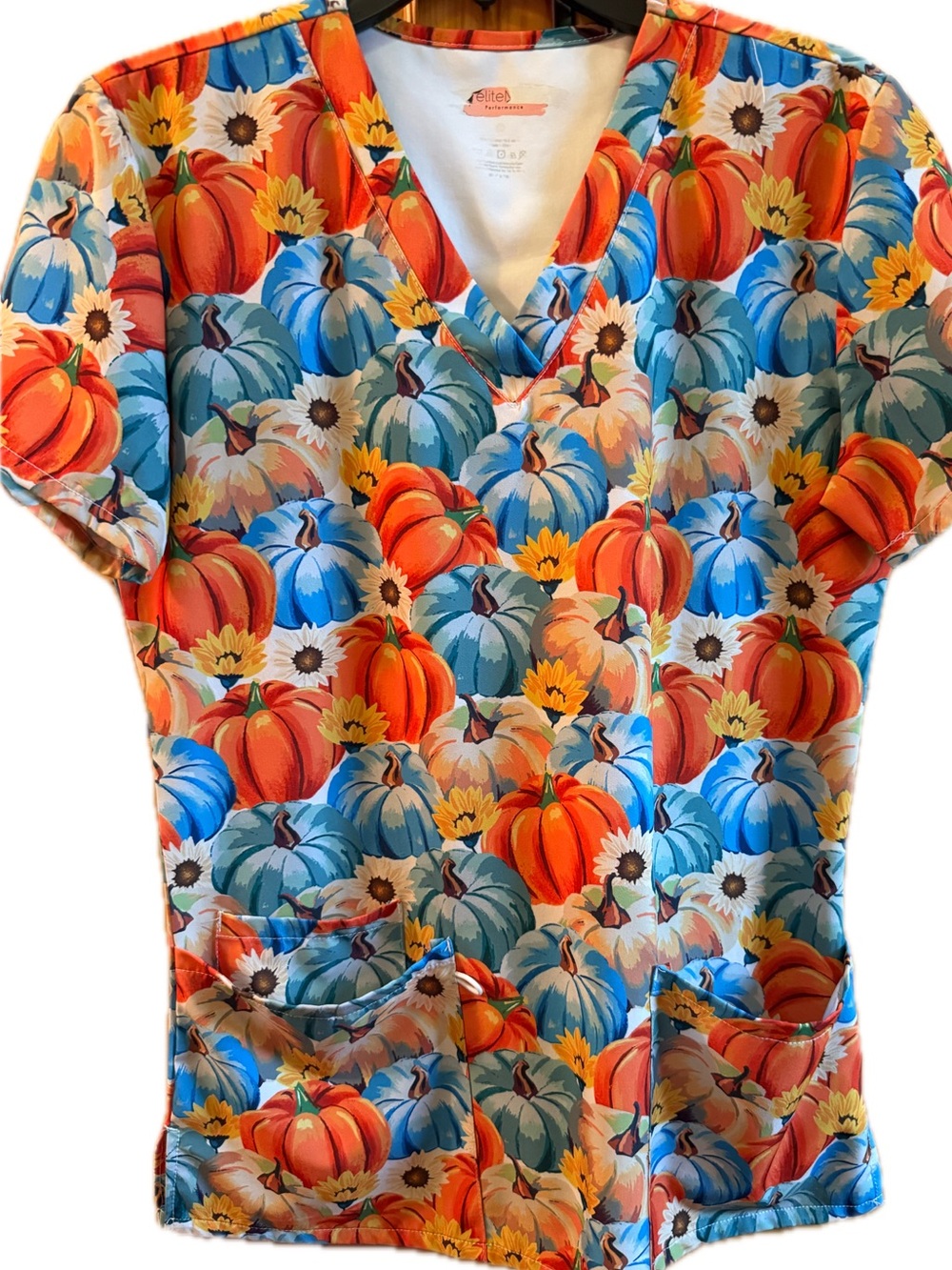 Thanksgiving Pumpkin Fall Scrub Top Orange Medium